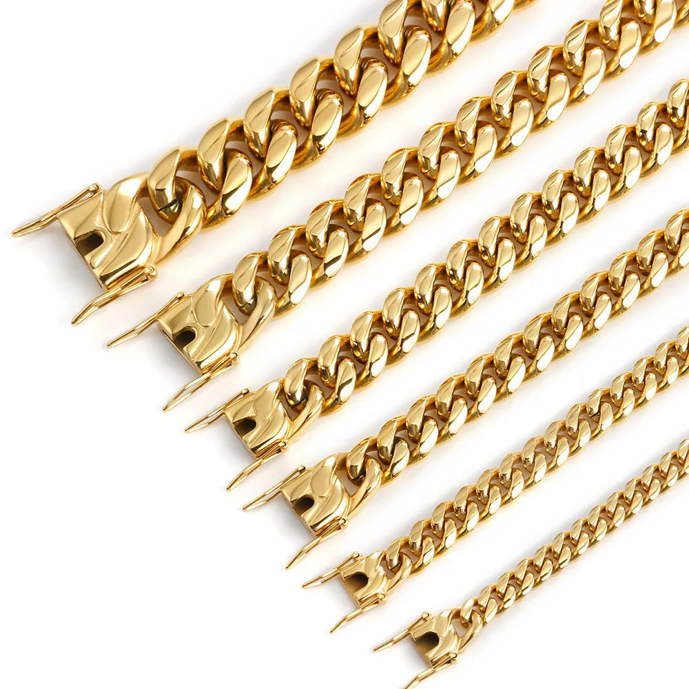 Cuban Link Necklace for Men 6/8/10/12/14/16MM Hip Hop Stainless Steel Miami Fashion Jewelry Thick And Thin