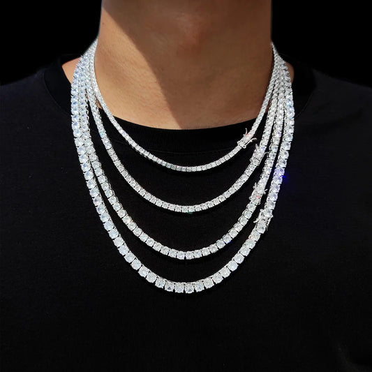 Tennis Chain 1 Row Iced Out Bling CZ Men Diamond Cubic Zirconia Choker Necklace Women Drop Shipping