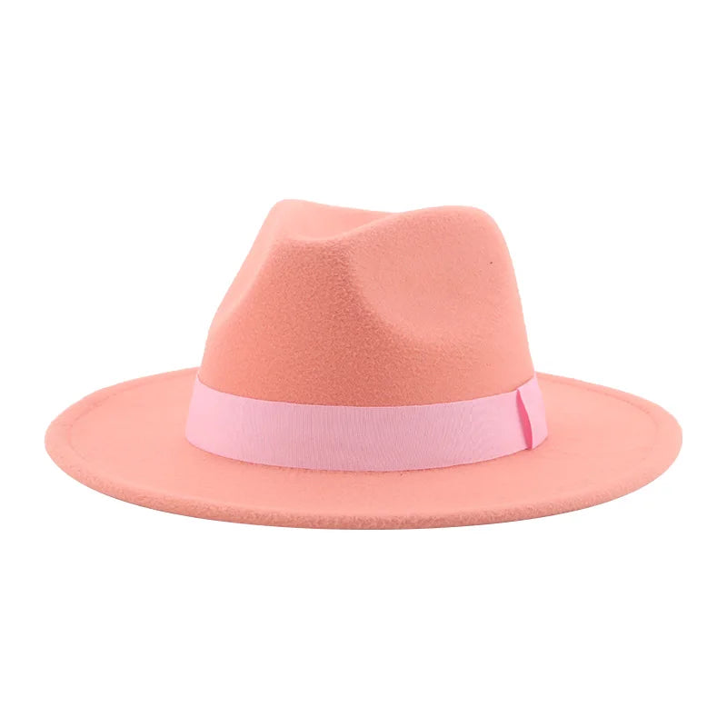 Fedora Hat Women Winter Hats for Women Ribbon Band Men's Hat Wide Brim Classic