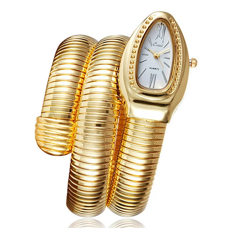 Ladies Watches Luxury Gold Snake Winding Watches Women Fashion Quartz Bangle Bracelet Watches