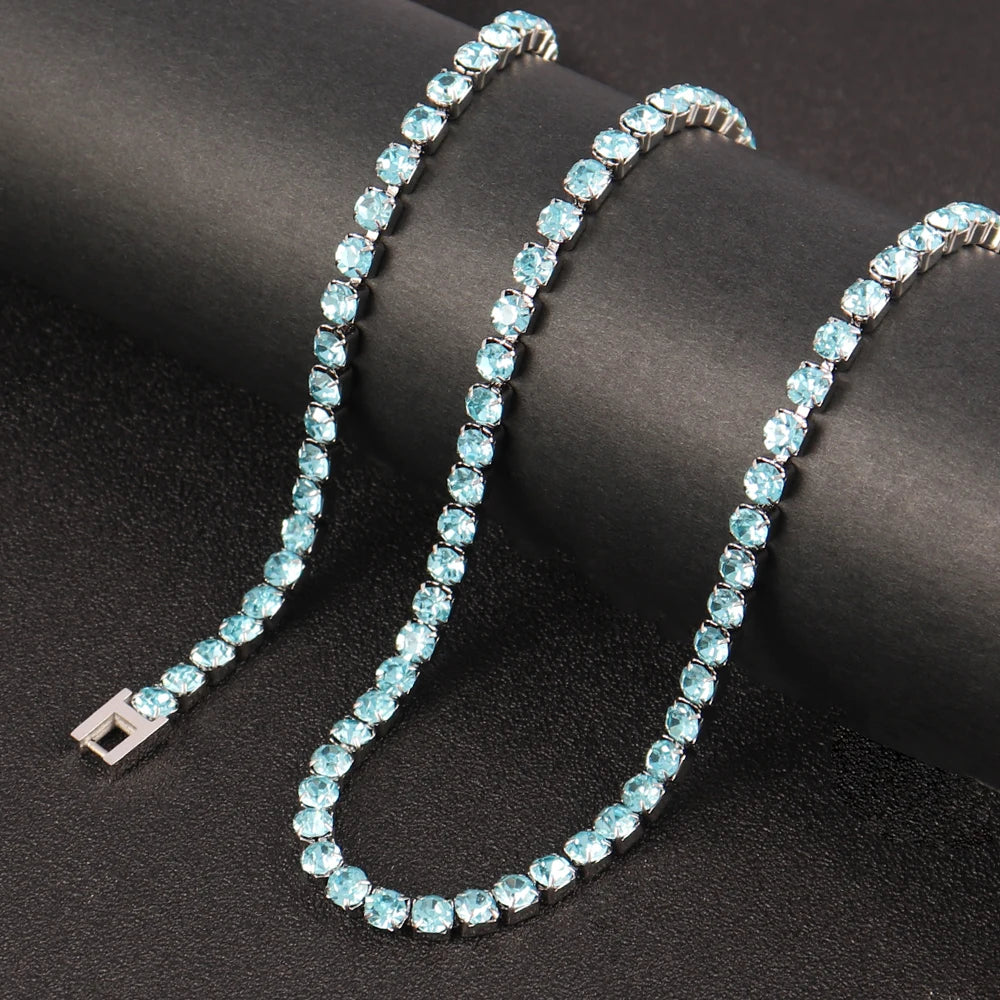 Tennis Chain Necklaces Color Crystal 316L 4mm Stainless Steel Necklace For Women Men's Hiphop Zircon Choker Necklace Jewelry