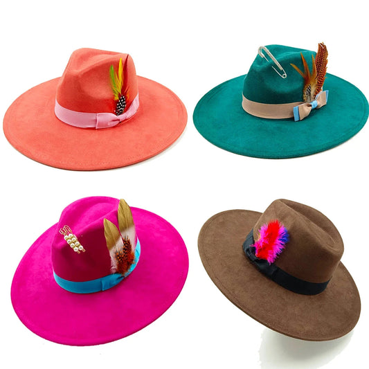 Feather adorned fedoras 9.5cm brim