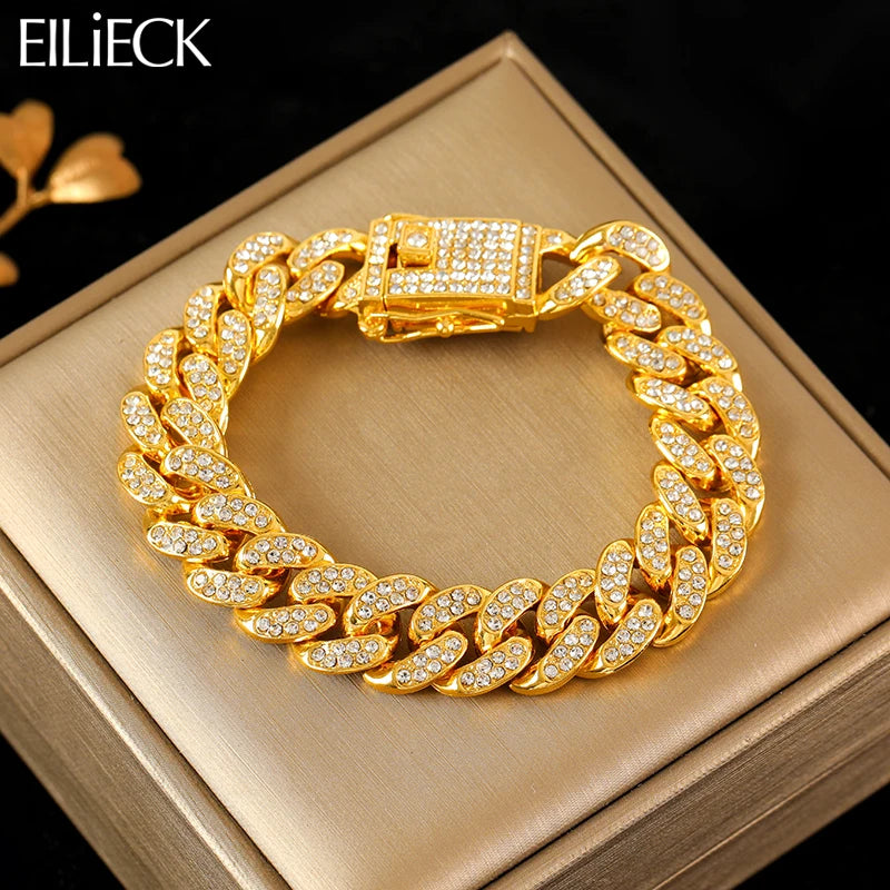 Cuban Chain Bracelet 316L Stainless Steel Gold Color For Women Men Trendy Punk Waterproof Wrist Chain Jewelry