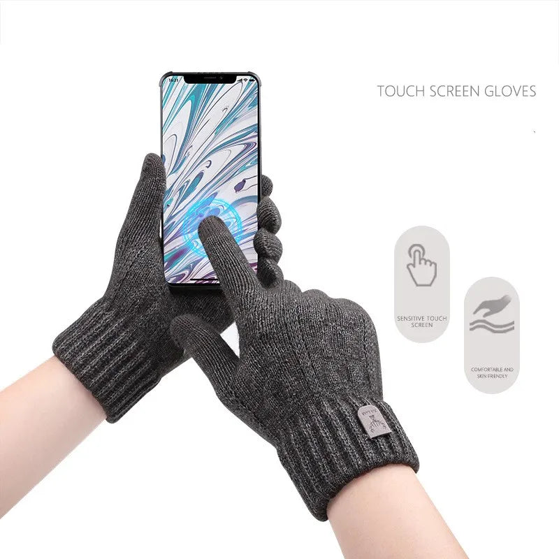 Men warm gloves winter touch screen plus fleece gloves cold warm wool knitted gloves