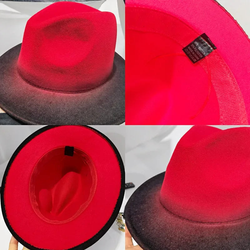 Two-Tone Ombre Fedora Hat – Bold Gradient Design, Wide Brim, Unisex, Adjustable Fit