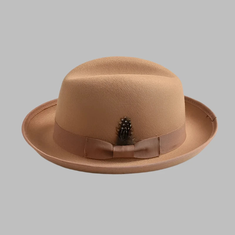 Classic Fedora Hat – Soft Wool Blend with Feather Accent, Wide Brim, Unisex, Available in Multiple Colors