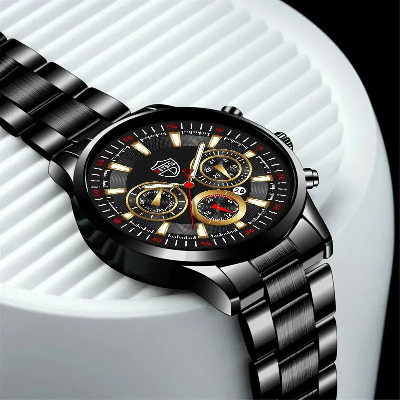 Fashion Men's Watches Stainless Steel Quartz Wrist Watch Male Luminous Leather Bracelet