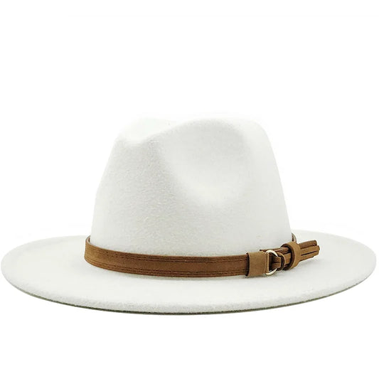 Elegant fedora with brown strap premium wide brim hat