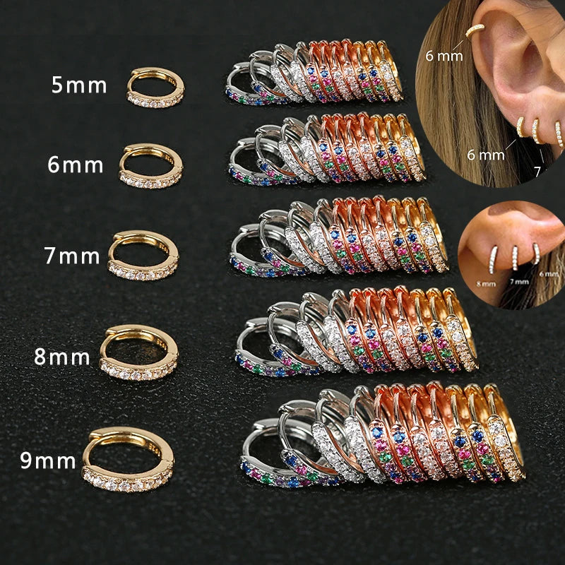 Stainless Steel 2pcs Rainbow Hoop Earrings Girl Tiny Rings Cartilage Small Helix Piercing Tragus Circle Men Hoops