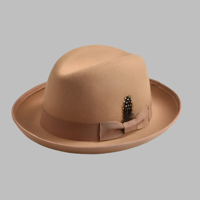 Classic Fedora Hat – Soft Wool Blend with Feather Accent, Wide Brim, Unisex, Available in Multiple Colors